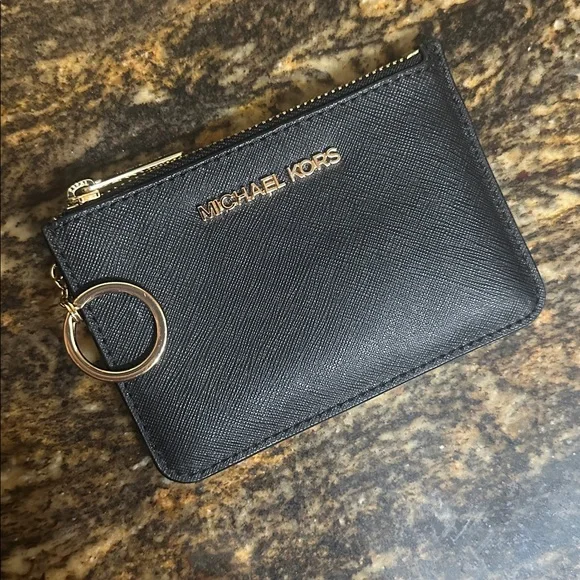 Michael Kors Jet Set Travel Small Top Zip Leather Coin Pouch Wallet - Black - Picture 2 of 5